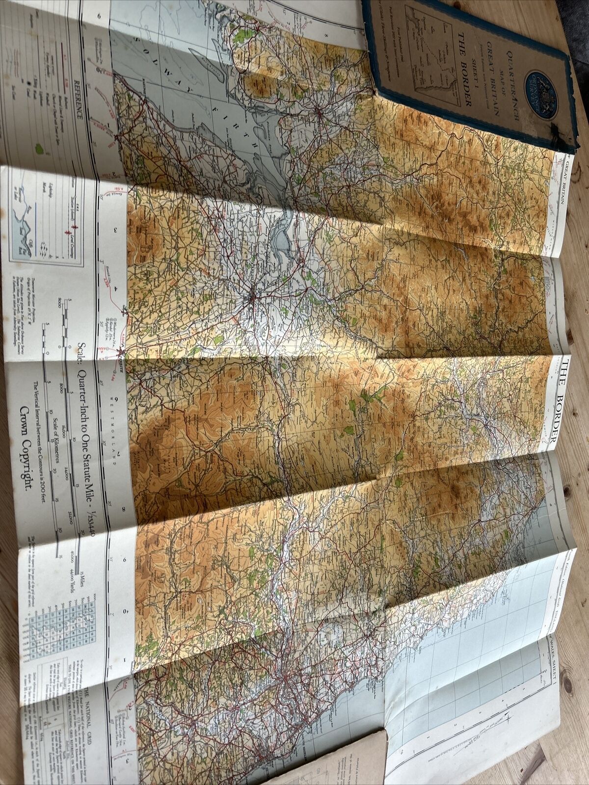 THE BORDER Ordnance Survey CLOTH Sheet 1 Quarter Inch Map 4th Ed 1946 England