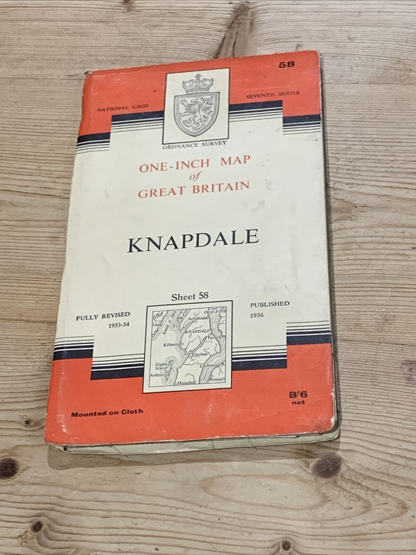 KNAPDALE Ordnance Survey CLOTH Map 1956 Seventh Series Sheet 58 Gigha Tarbert