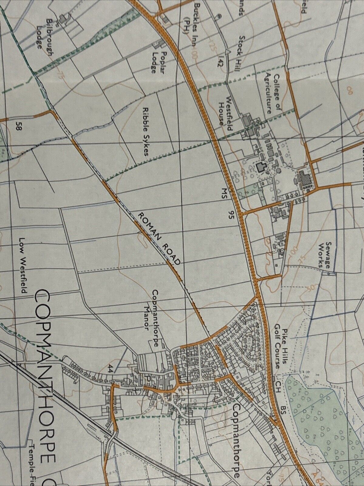 TADCASTER Ordnance Survey Second Series Map SE44/54 1974 Boston Spa Wighill