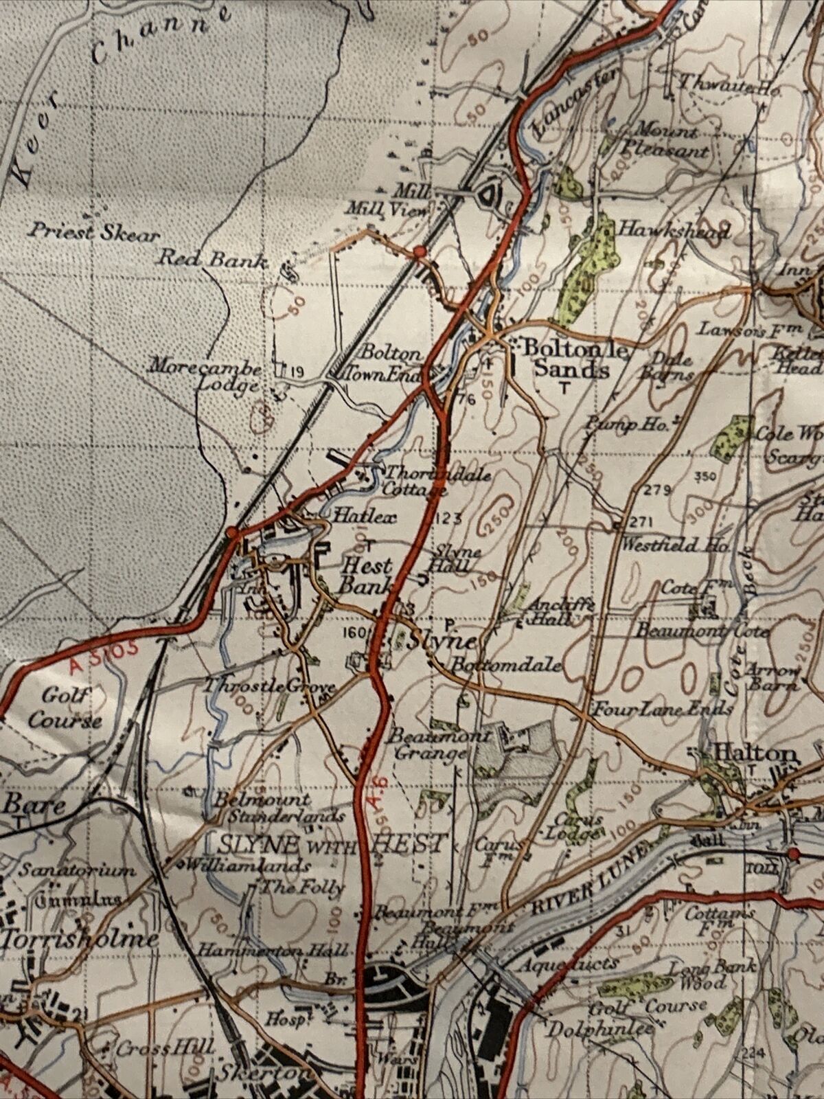 LANCASTER & KENDAL Ordnance Survey CLOTH 6th Series 1947 Sheet 89 One Inch