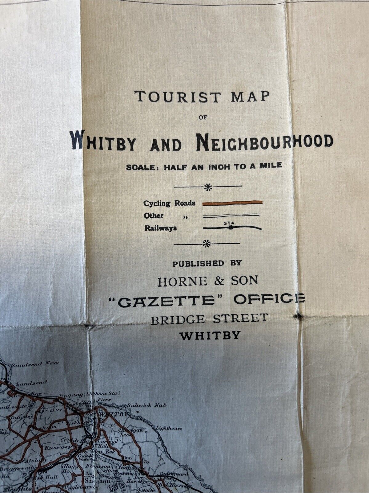 WHITBY Hornes Tourist Cloth Map 1906? Produced By Gall & Inglis Saltburn