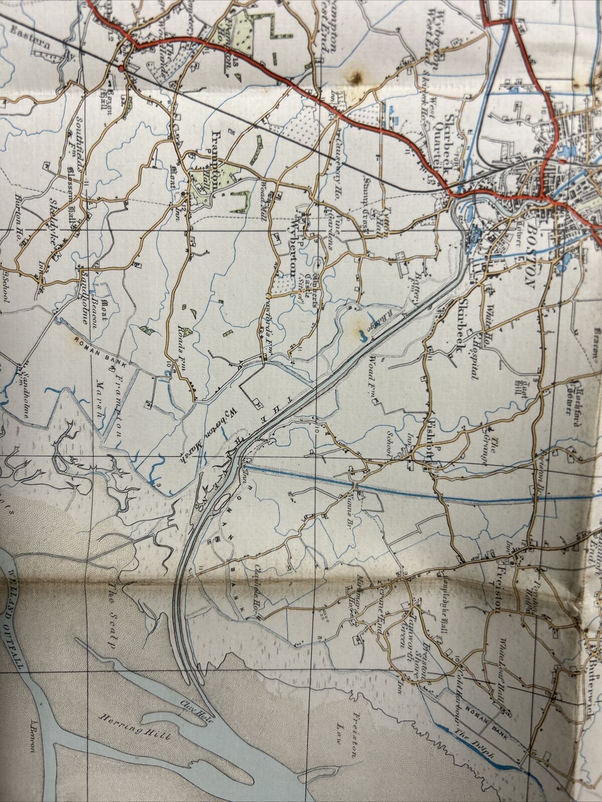 BOSTON Ordnance Survey Paper One Inch Map 1922 Sheet 56 Contoured The Wash