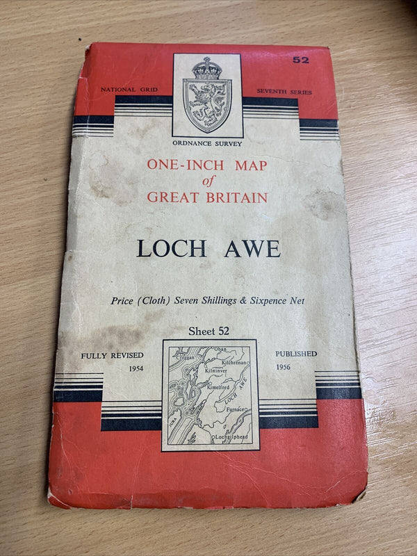 LOCH AWE Ordnance Survey Cloth Map 1956 Seventh Series