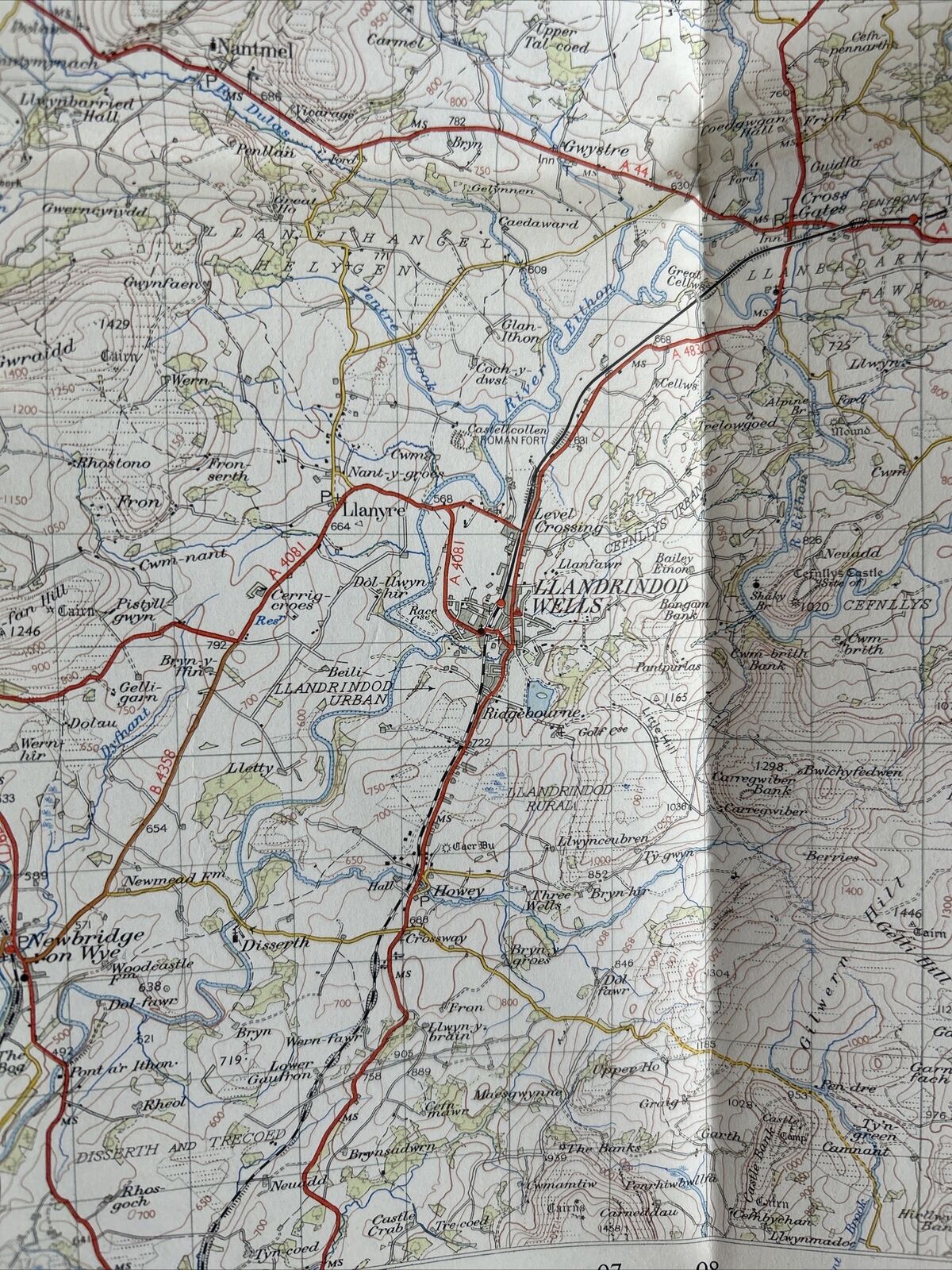 MONTGOMERY & LLANDRINDOD WELLS Ordnance Survey Paper Map 1952 7th Series No 128