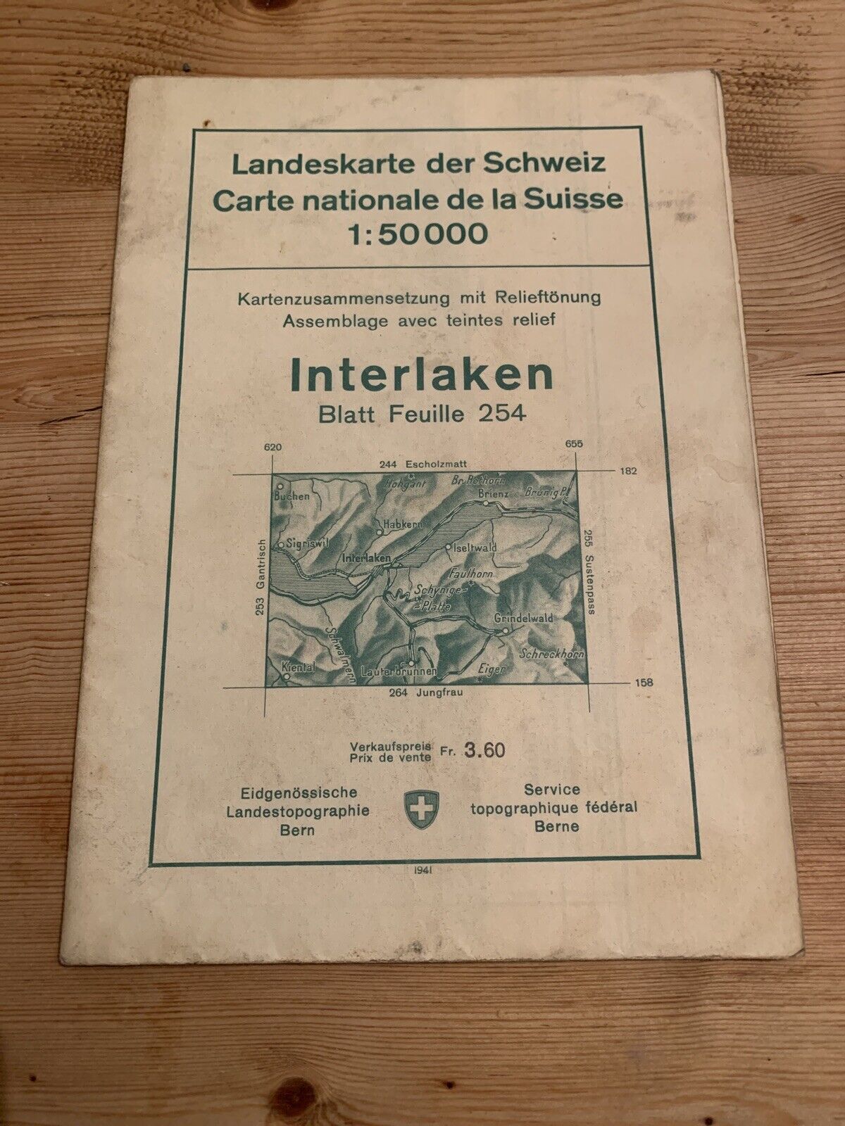 Interlaken Suisse - Switzerland MAP Landeskarte Carte Bernese Oberland 1938