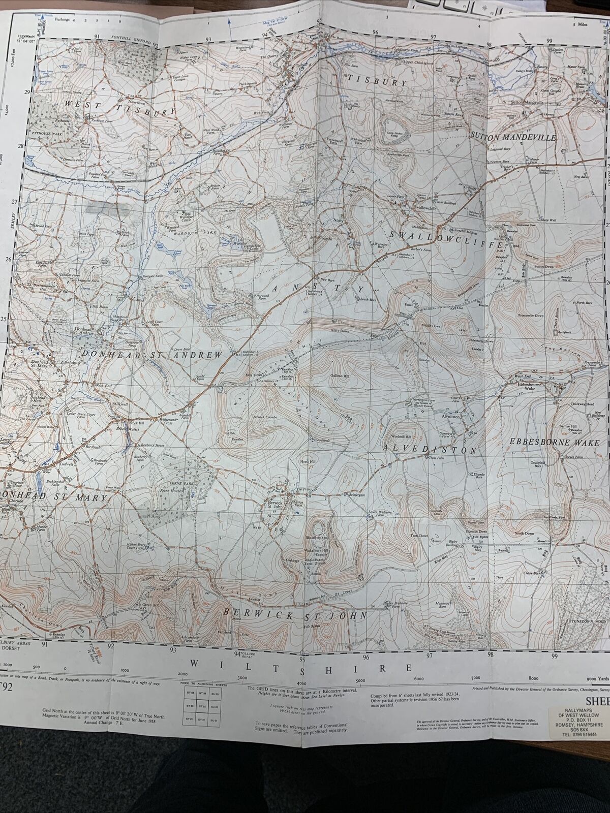 TISBURY Wiltshire Ordnance Survey 1:25000 First Series Sheet ST92 1958