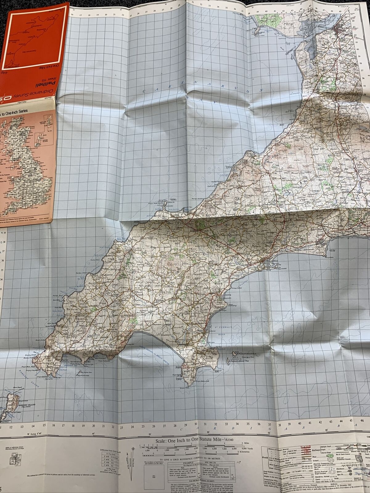 PWLLHELI Ordnance Survey Paper Map 1962 1965 Revised No 115 Lleyn Peninsula