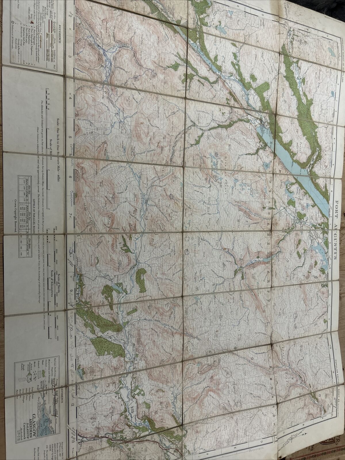 FORT AUGUSTUS Ordnance Survey 1 In CLOTH Sheet 42 Popular Edition 1928 Sections