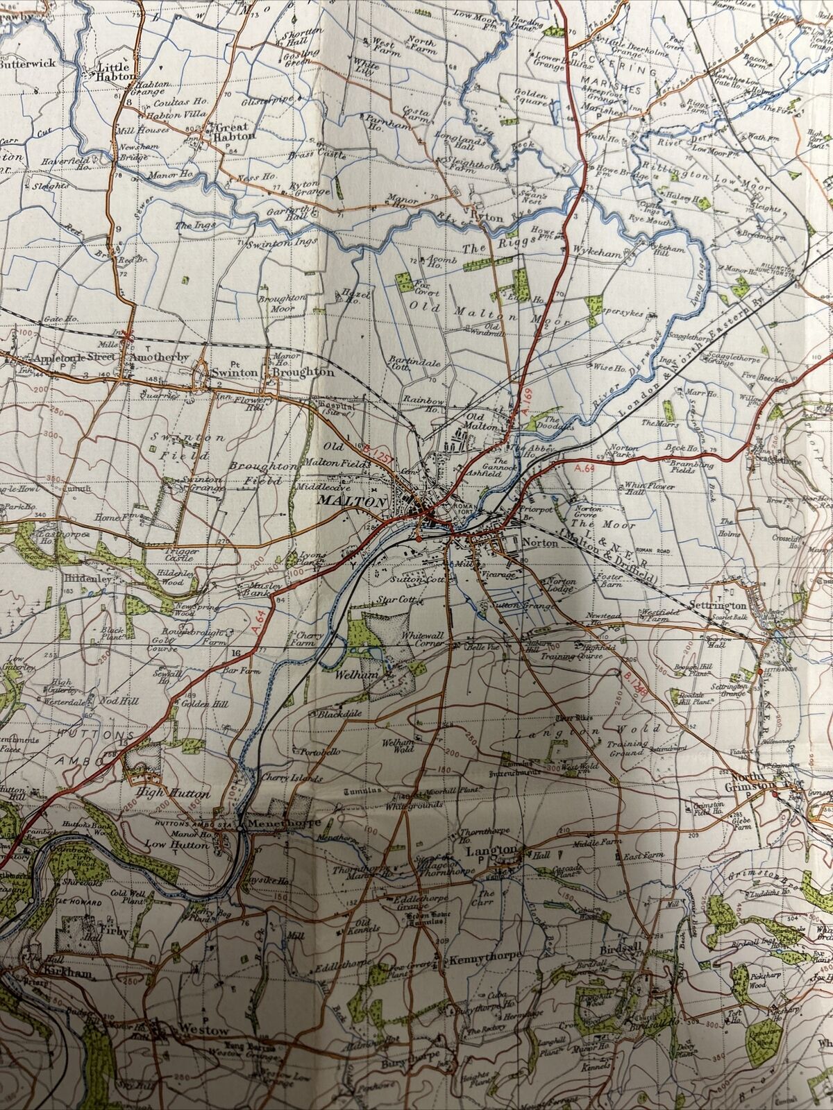 PICKERING Ordnance Survey Cloth One Inch Map 1947 Sixth Edition Sheet 92 Malton