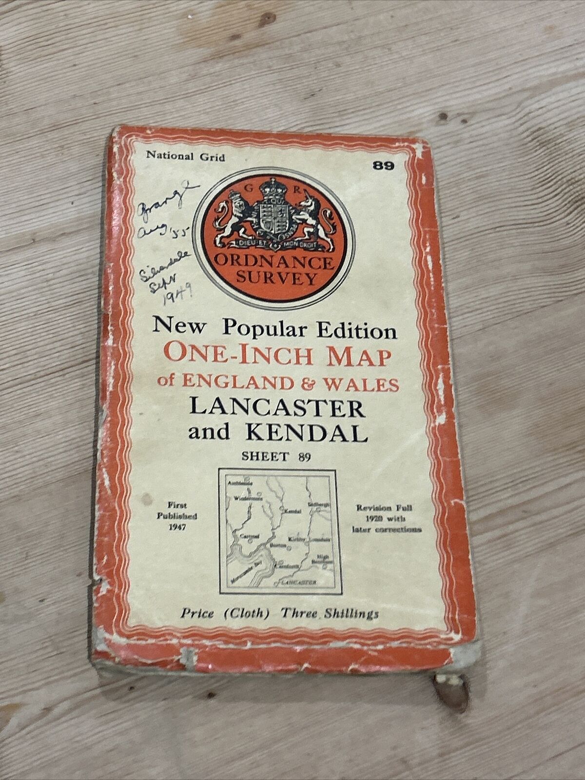 LANCASTER & KENDAL Ordnance Survey CLOTH 6th Series 1947 Sheet 89 One Inch