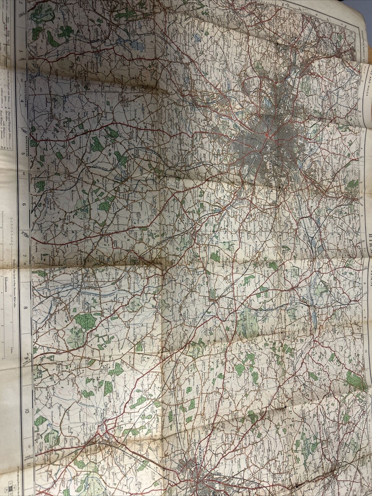 BIRMINGHAM Ordnance Survey CLOTH 1 Inch Map 1921 Sheet 72 Contoured Coventry