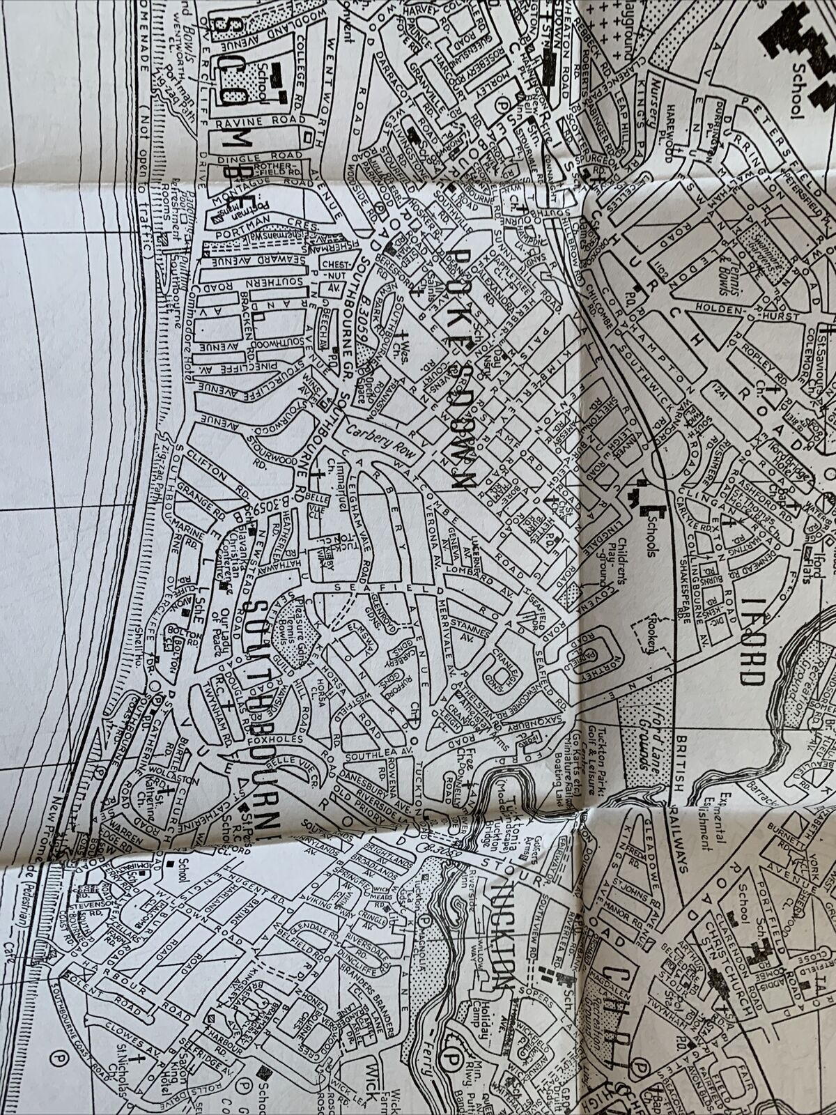 Bournemouth And Poole Map - SP Maps Circa 1990!? Christchurch Dorset