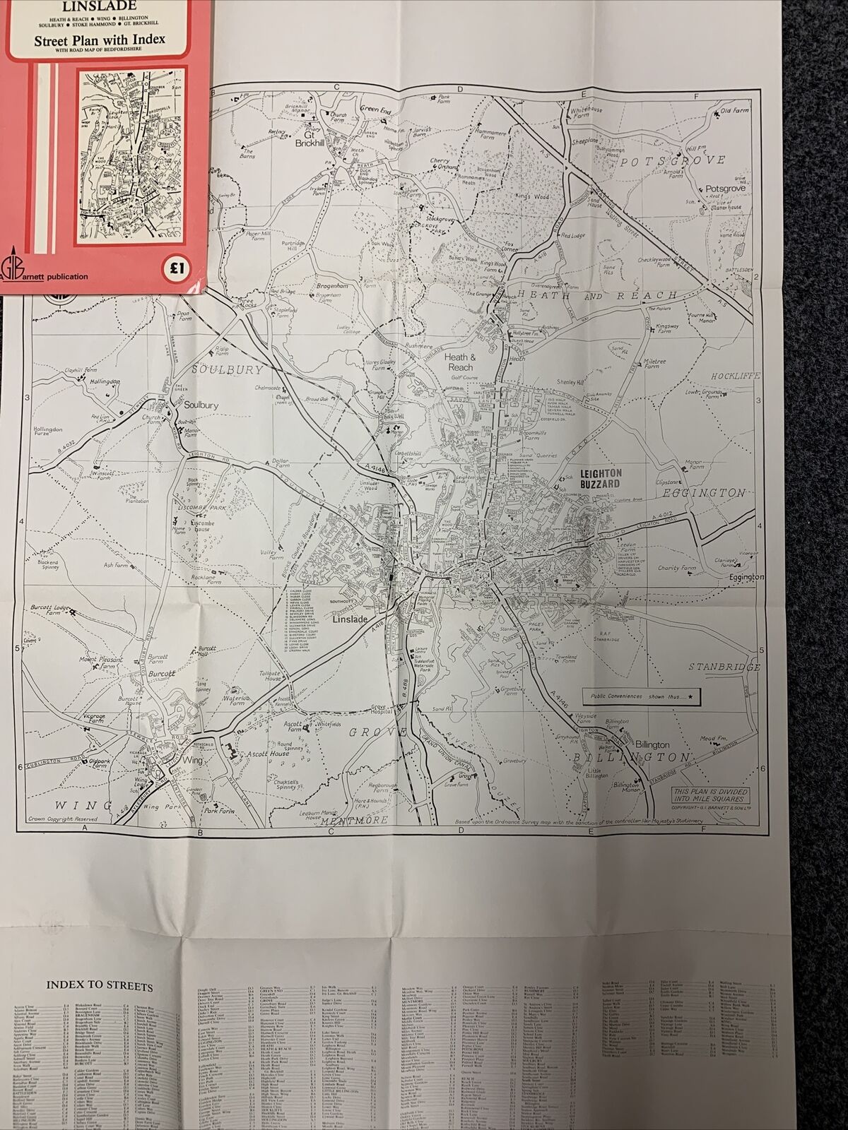 LEIGHTON BUZZARD Linslade - Barnetts Map Street Plan Circa 1980