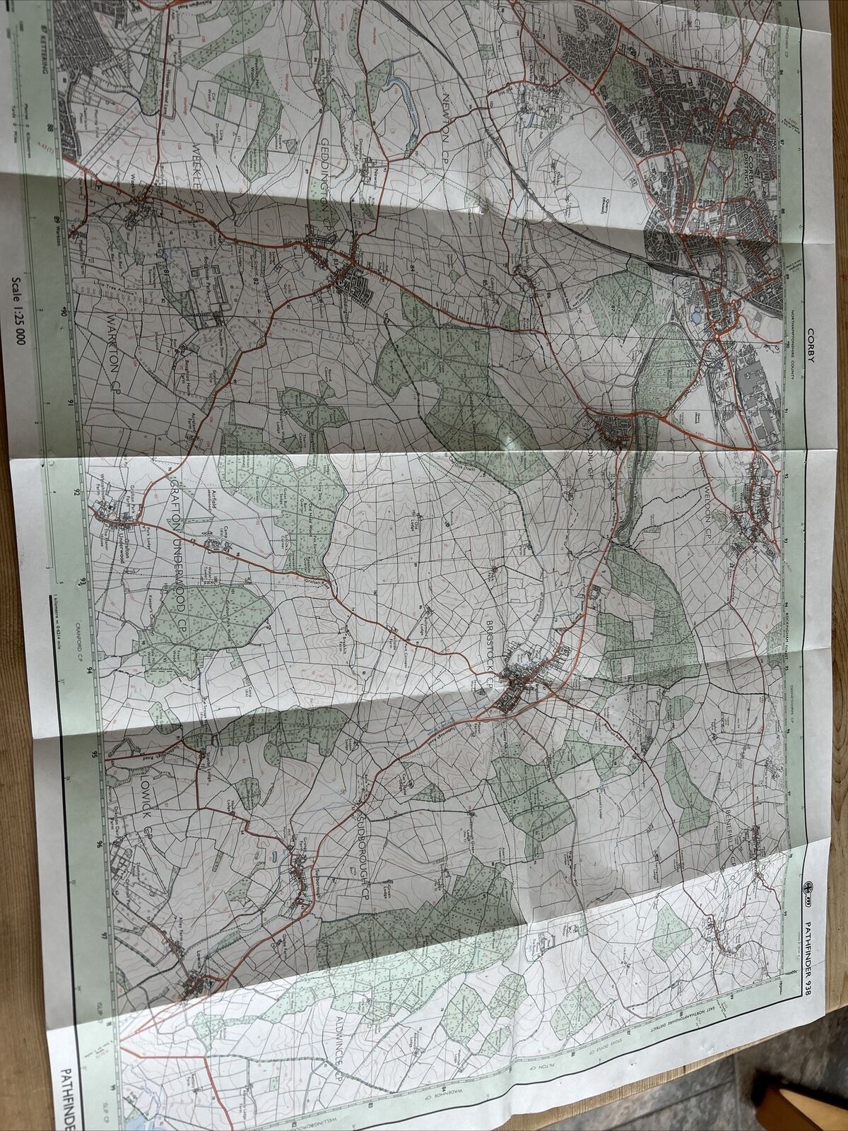 CORBY Brigstock Lowick Rothwell Ordnance Survey Pathfinder Map 938 SP88/98 1989