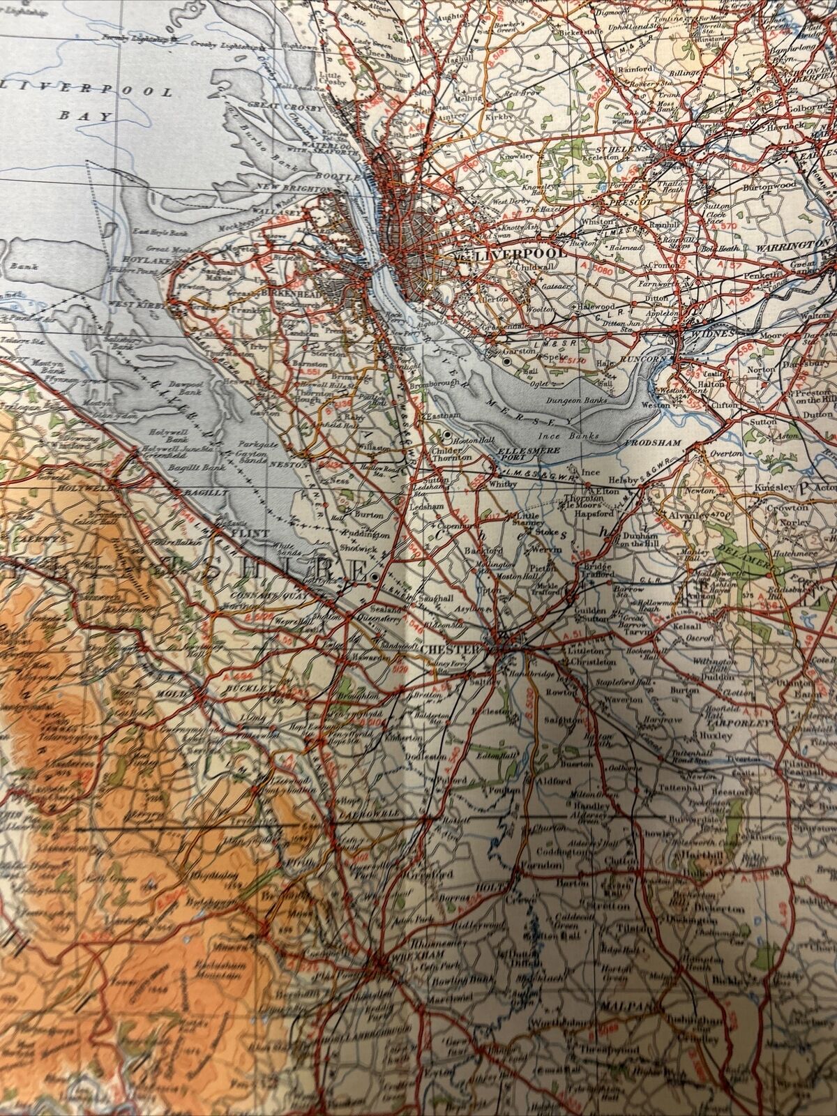 NORTH WALES & MANCHESTER 1935 Ordnance Survey CLOTH Sheet 4 Quarter Inch Map