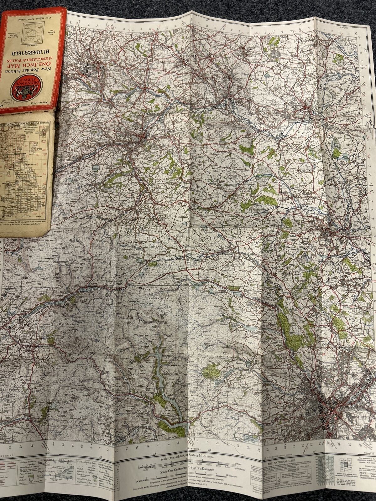 HUDDERSFIELD Ordnance Survey Cloth One Inch Map 1947 Sixth Edition Sheet 102