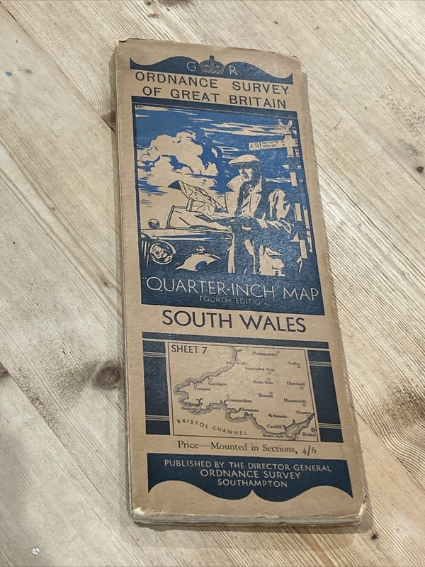 SOUTH WALES 1934 Ordnance Survey CLOTH Sheet 7 Quarter Inch Map Fourth Edition