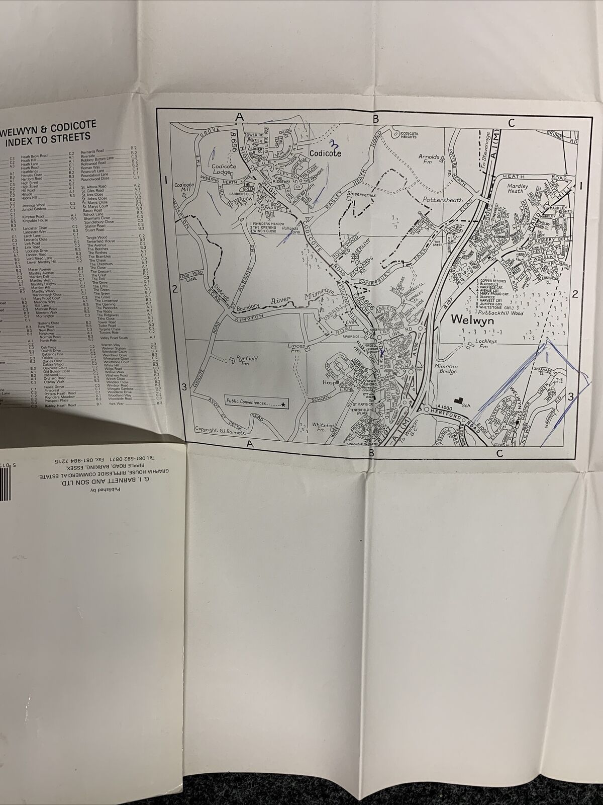 WELWYN GARDEN CITY Codicote - Barnetts Map Street Plan Circa 1980