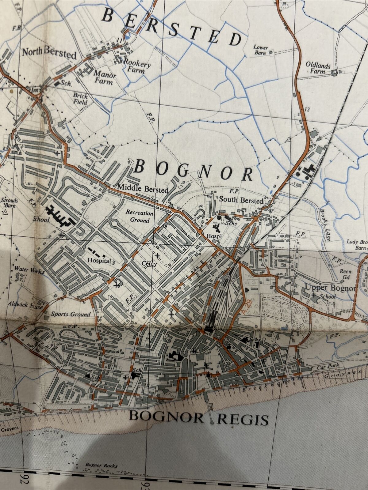 BOGNOR REGIS Ordnance Survey CLOTH Sheet 41/90 1:25000 1949 Yapton Oving