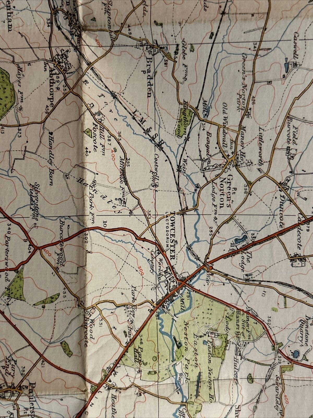 NORTHAMPTON Ordnance Survey Cloth One Inch Map 1919 No 83 Contoured