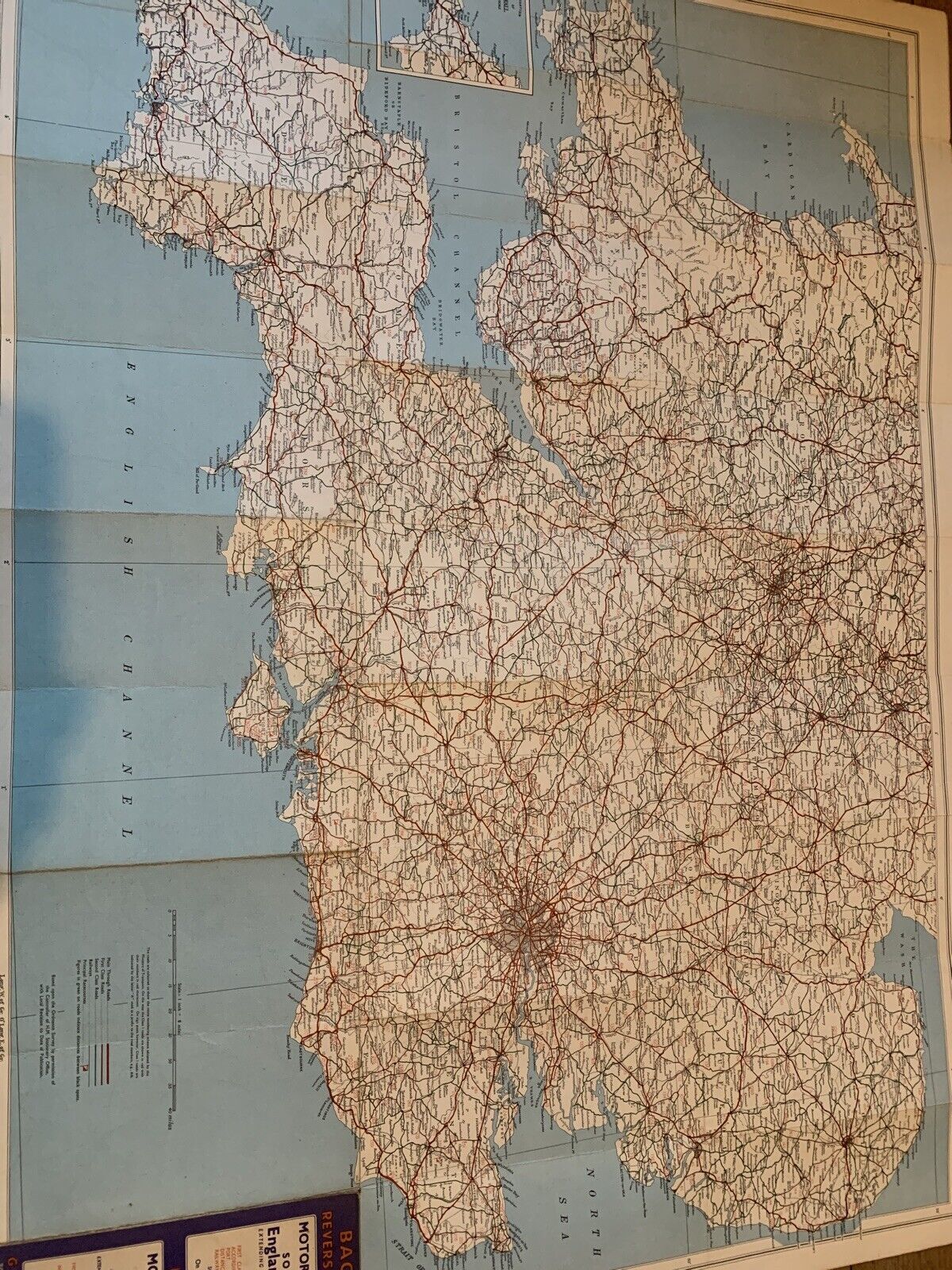 Bacons Reversible Map London & Southern England & Wales 1949 Linen