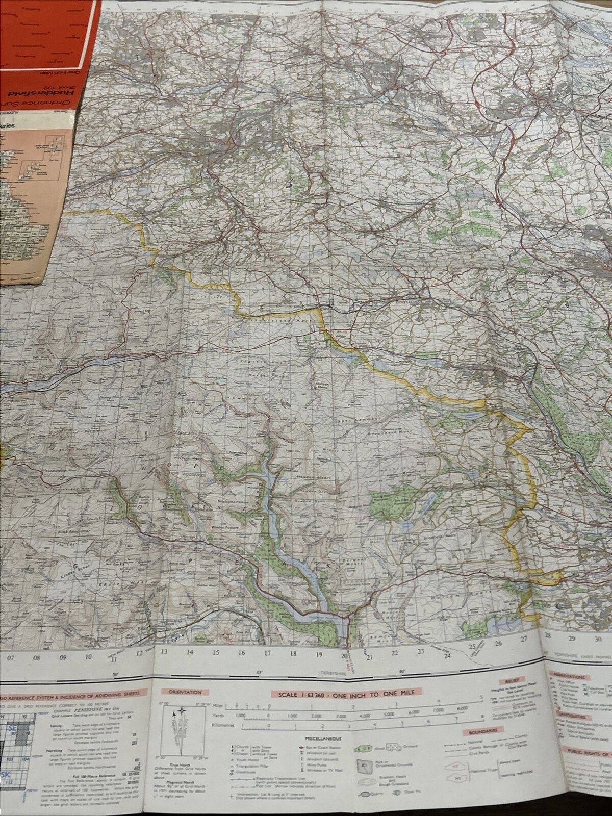 HUDDERSFIELD Ordnance Survey One Inch Sheet 102 Good Condition 1961 Glossop