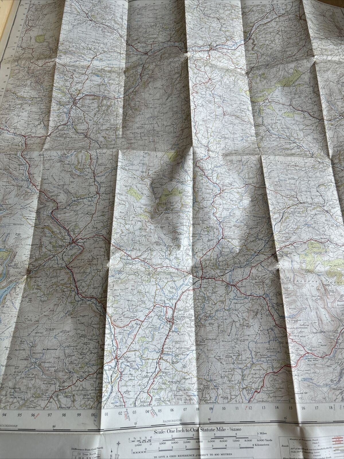 MONTGOMERY & LLANDRINDOD WELLS Ordnance Survey Paper Map 1952 7th Series No 128