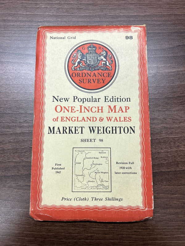 MARKET WEIGHTON Ordnance Survey Cloth One Inch Map 1947 Sixth Edition Sheet 98