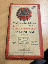 FAKENHAM Ordnance Survey Cloth One Inch Map 1946 Sixth Edition Sheet 125 Reepham