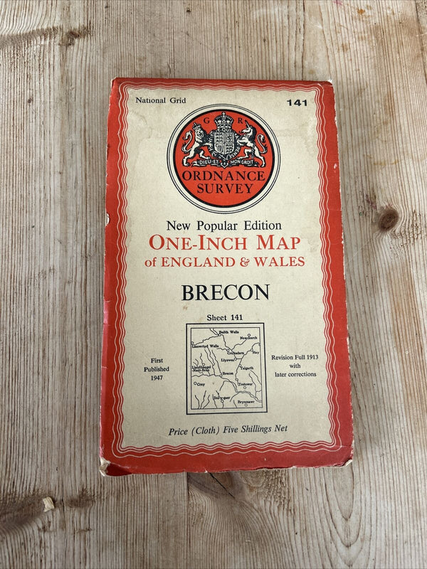 BRECON Ordnance Survey Cloth One Inch Map 1947 Sixth Edition Sheet 141 Talgarth