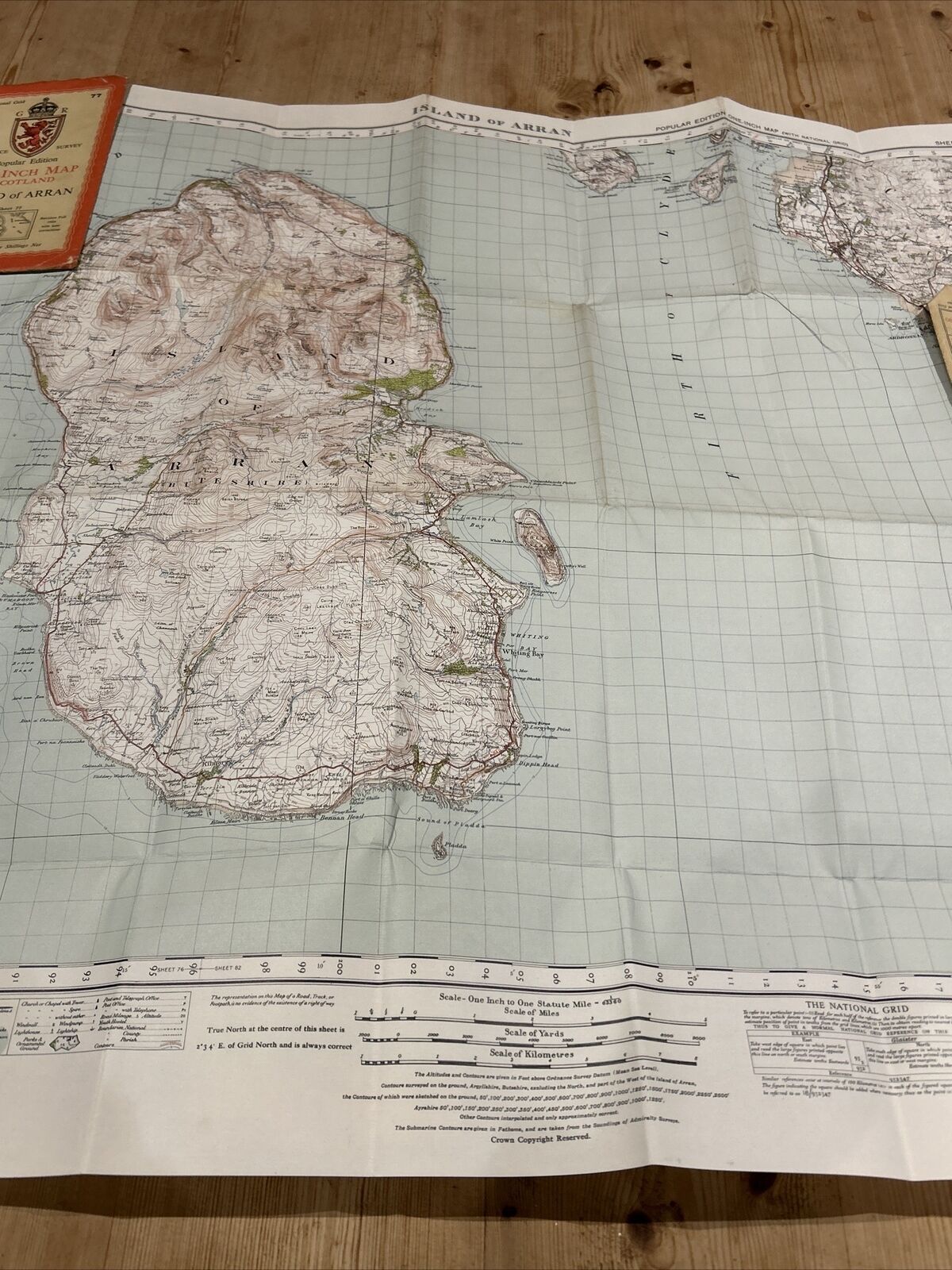 ISLE OF ARRAN Ordnance Survey One Inch Sheet 77 CLOTH No Popular Edition 1945