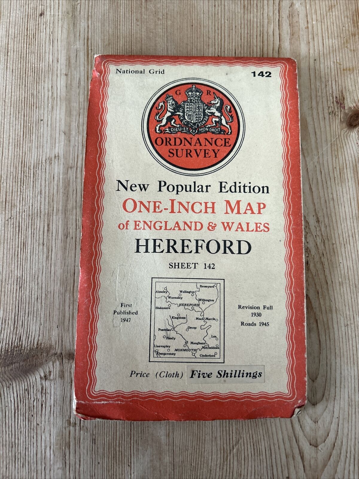 HEREFORD Ordnance Survey Cloth One Inch Map 1947 Sixth Edition Sheet 142 Pandy