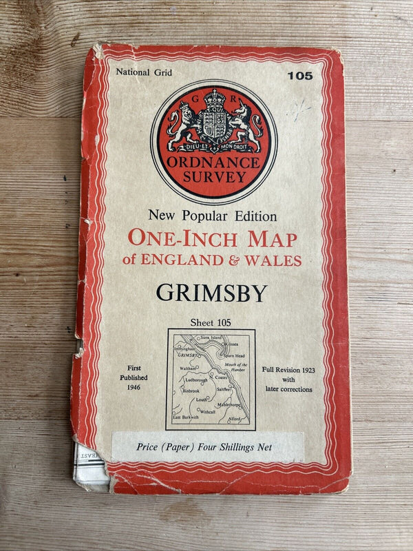 GRIMSBY Ordnance Survey Paper Map 1946 Sixth Series Sheet 105 Mablethorpe Louth