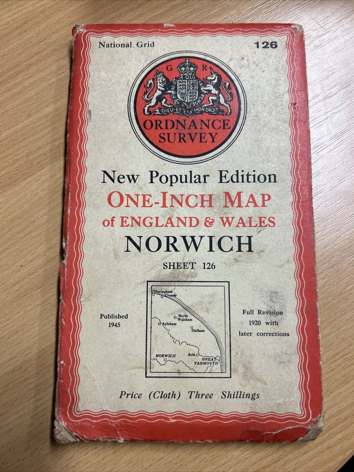 NORWICH Ordnance Survey Cloth One Inch Map 1945 Sixth Edition Sheet 126 Runham