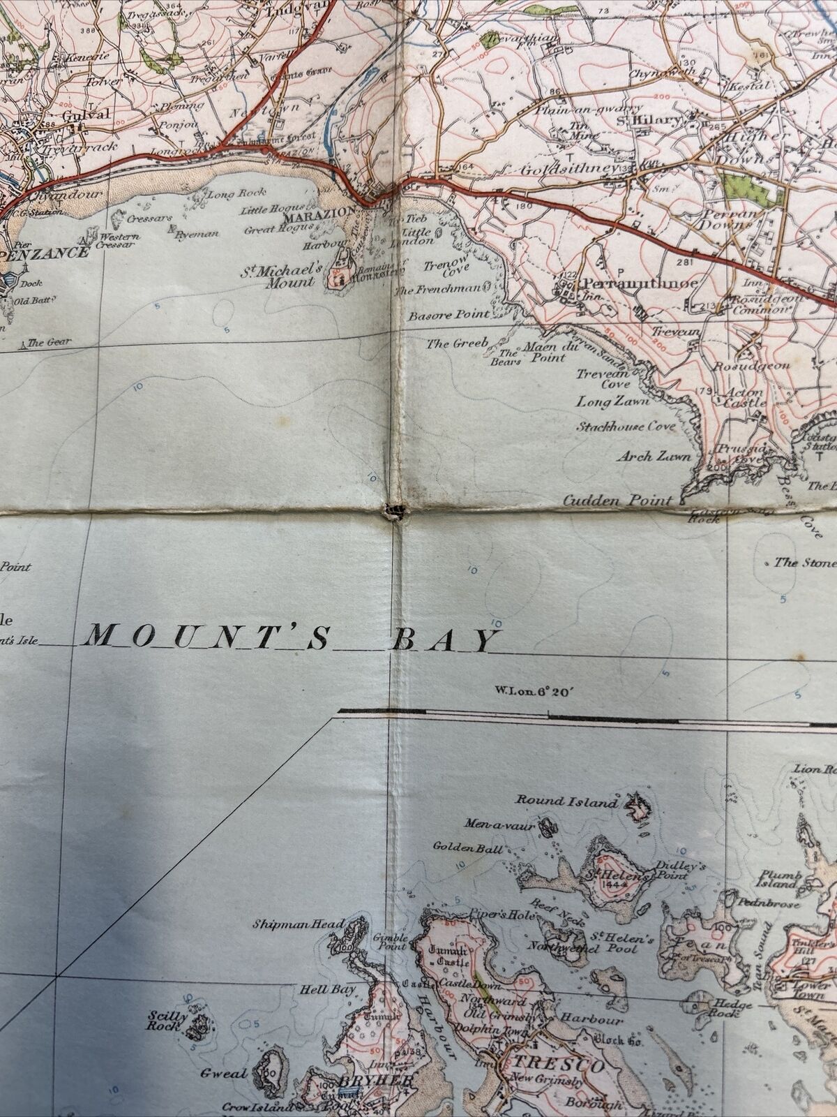 LANDS END & LIZARD No 146 Ordnance Survey Popular One Inch Cloth Map 1919