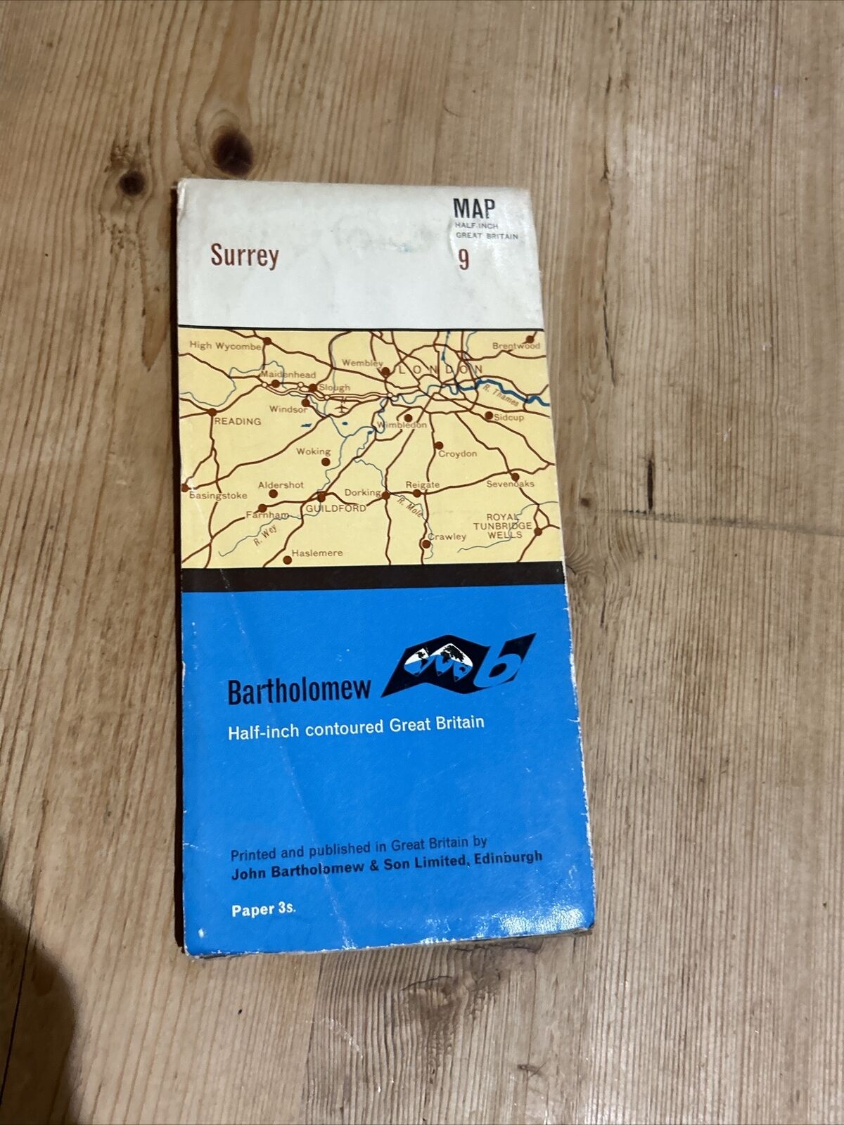 SURREY Bartholomew Half Inch Map No 9 1962 Redhill Farnham Sevenoaks