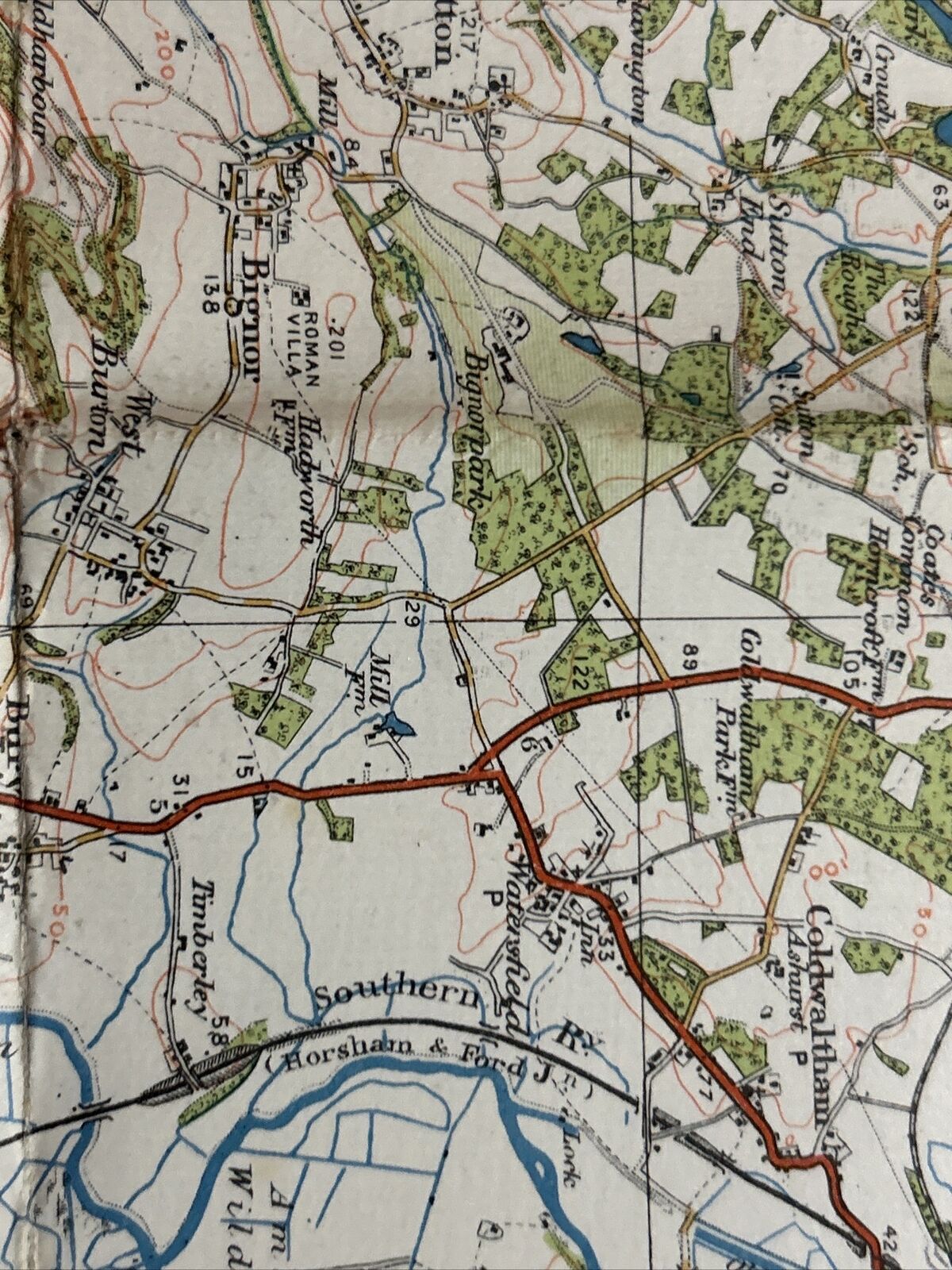 CHICHESTER & WORTHING Ordnance Survey Cloth One Inch Map 1920 Rev 31 Sheet 133