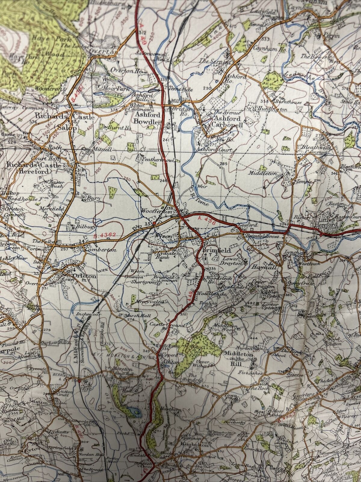 LUDLOW Ordnance Survey Cloth One Inch Map 1947 Sixth Edition Sheet 129 Bouldon