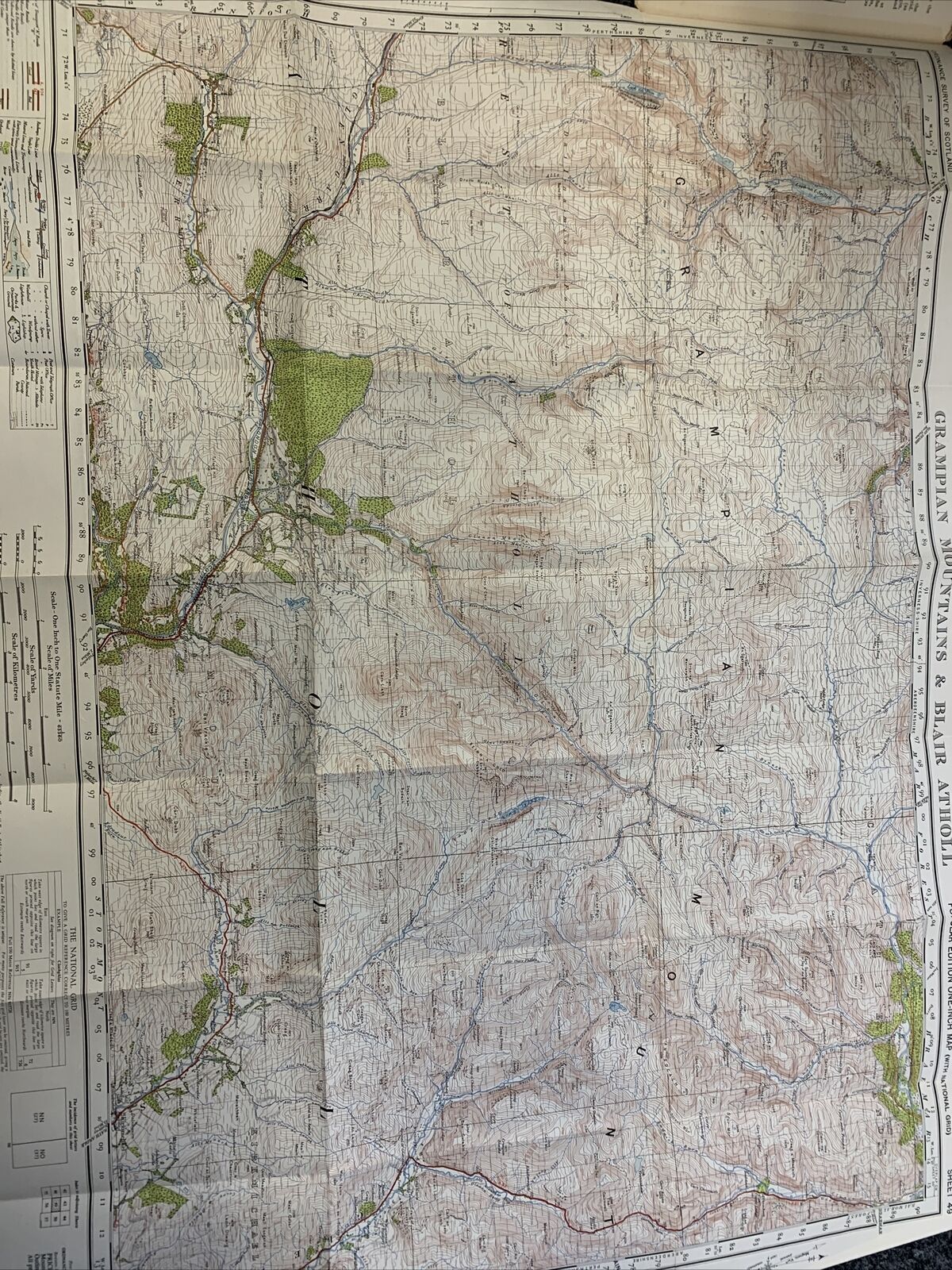 GRAMPIAN MOUNTAINS & BLAIR ATHOLL Ordnance Survey 1 Inch map Scotland No 49 1947