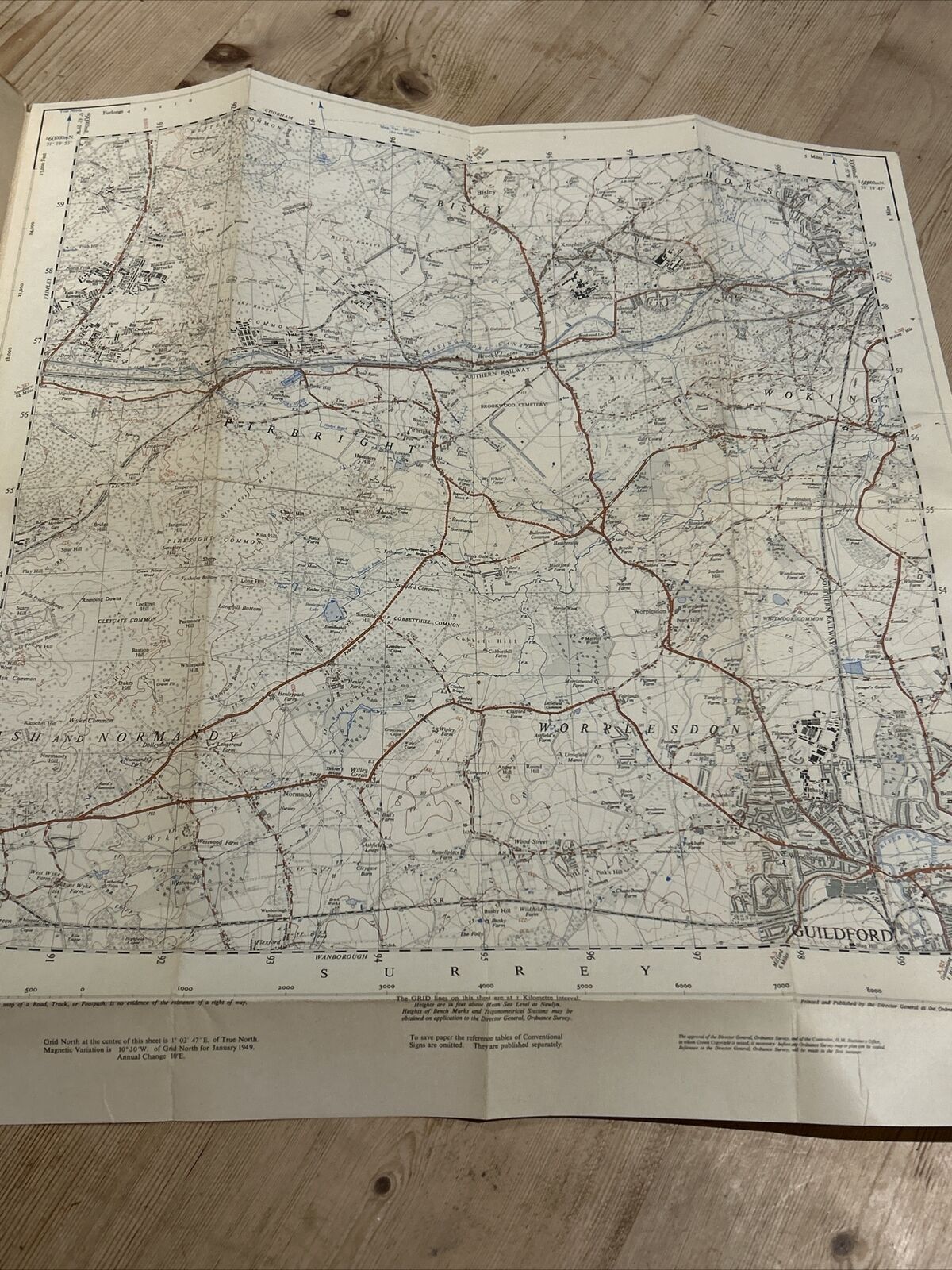 GUILDFORD Pirbright Ordnance Survey Sheet 41/95 1:25000 1949 Surrey CLOTH