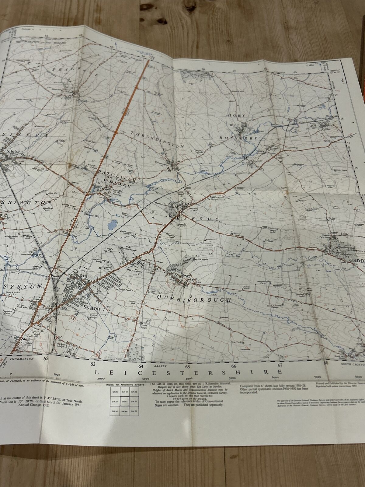 REARSBY Ordnance Survey Sheet SK62 2 & Half Inch MAP 1951 Sileby Hoby Gaddesby