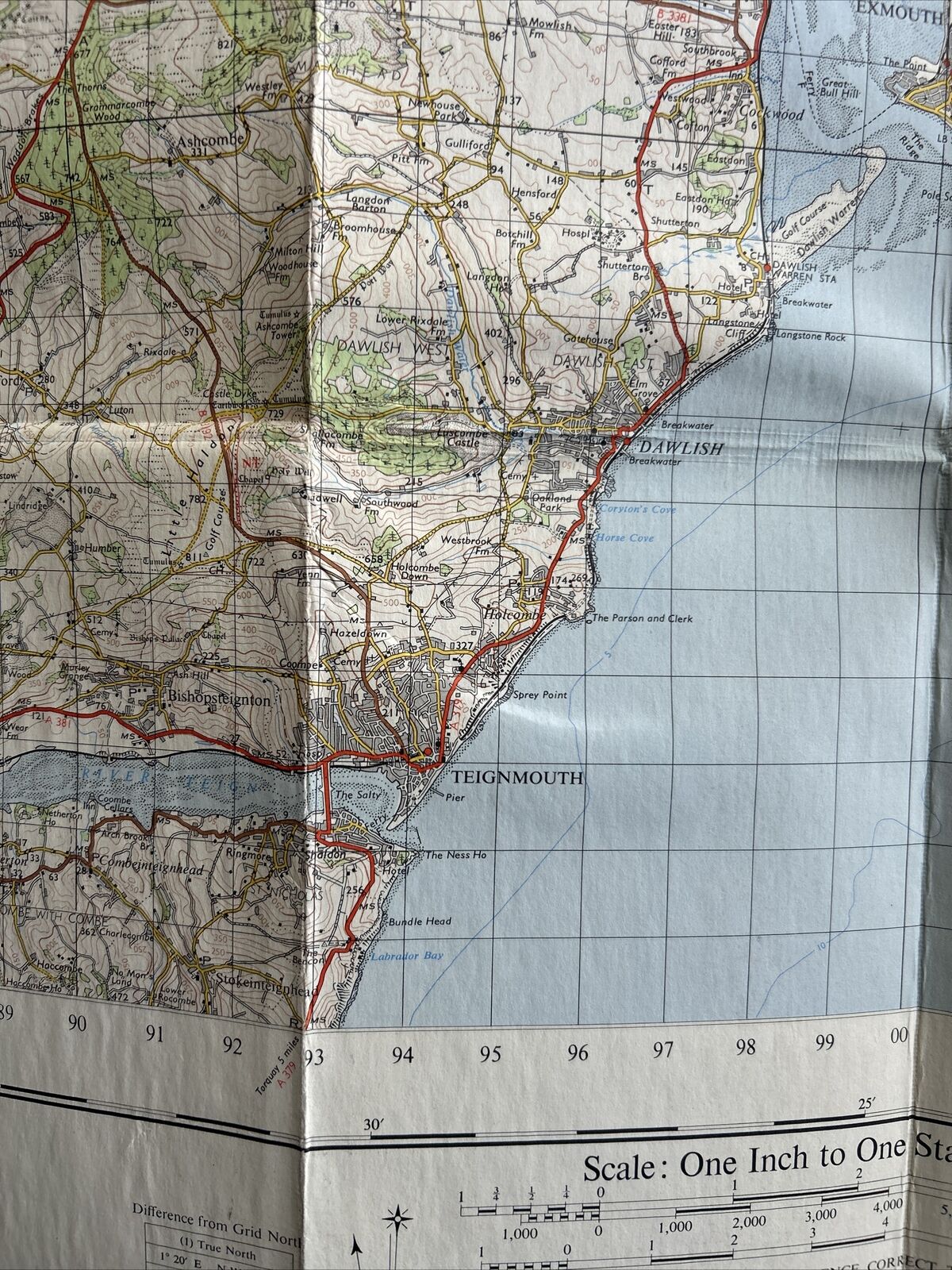 EXETER Ordnance Survey Seventh Series Cloth One inch 1960 Sheet 176 Sidmouth