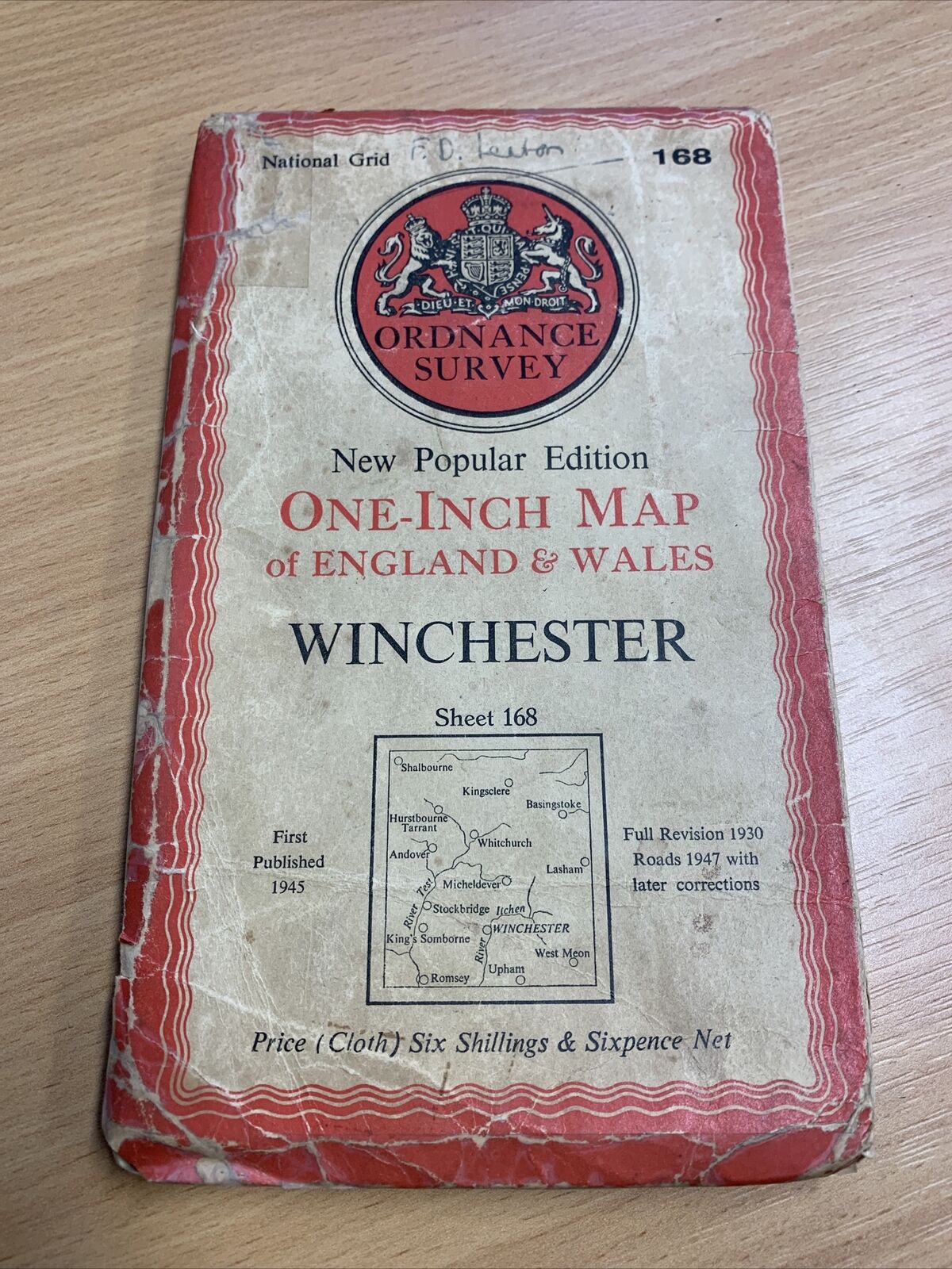 WINCHESTER Ordnance Survey Cloth Map 1945 Sixth Series No 168