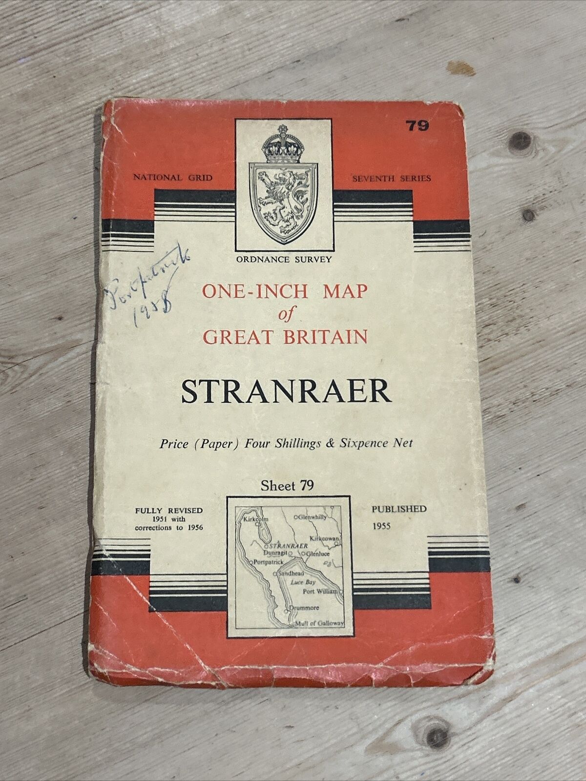 STRANRAER Ordnance Survey CLOTH One Inch Map Sheet 80 1955 Loch Ryan Luce Bay