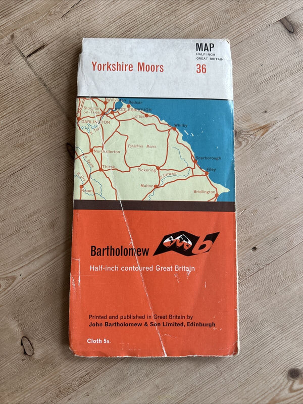 NORTH YORKSHIRE MOORS Bartholomew - Half Inch Cloth Map 1963 No 36 Scarborough