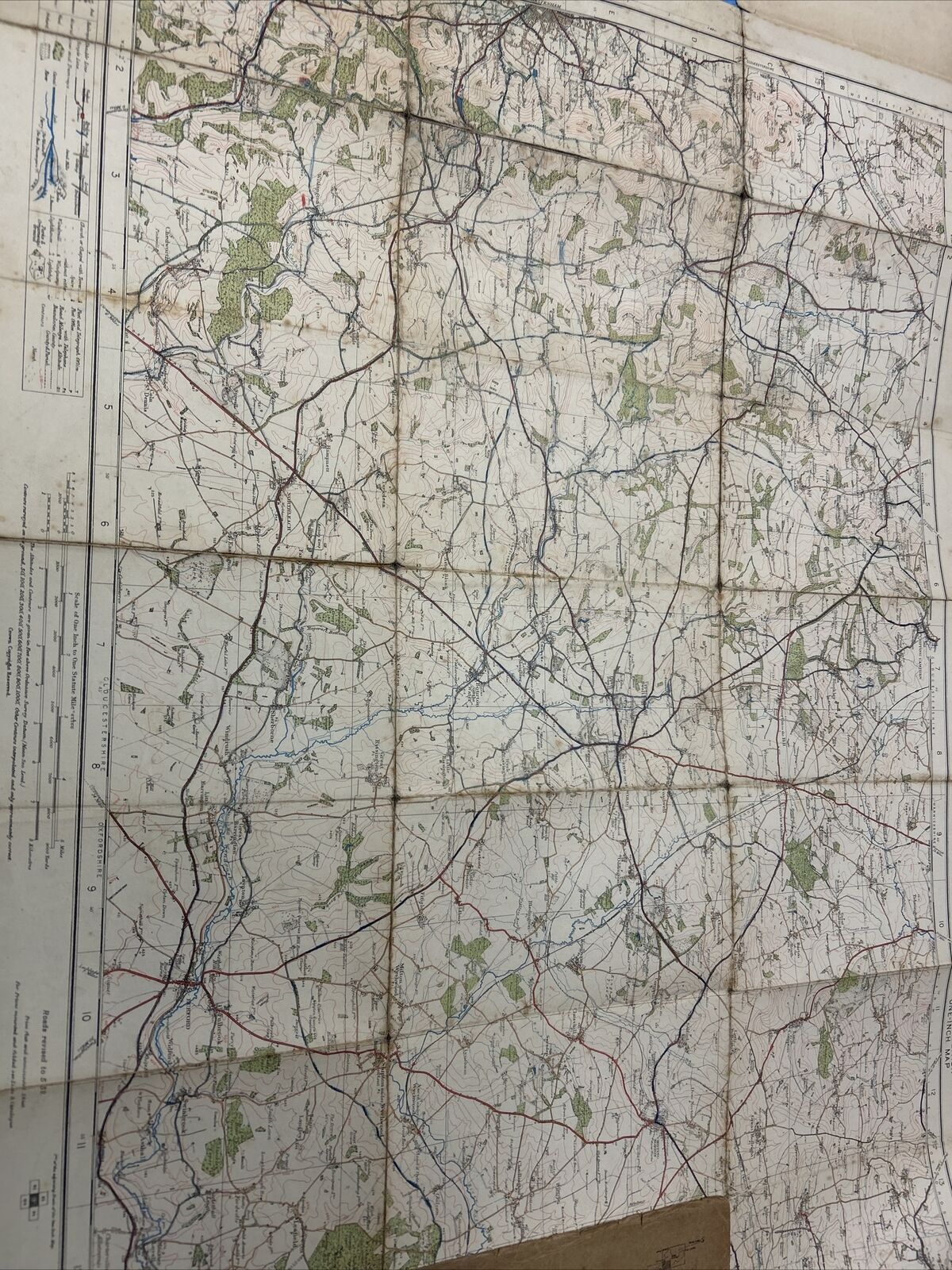 STOW ON THE WOLD No 93 Ordnance Survey Popular One Inch Cloth Map 1919 Cotswold