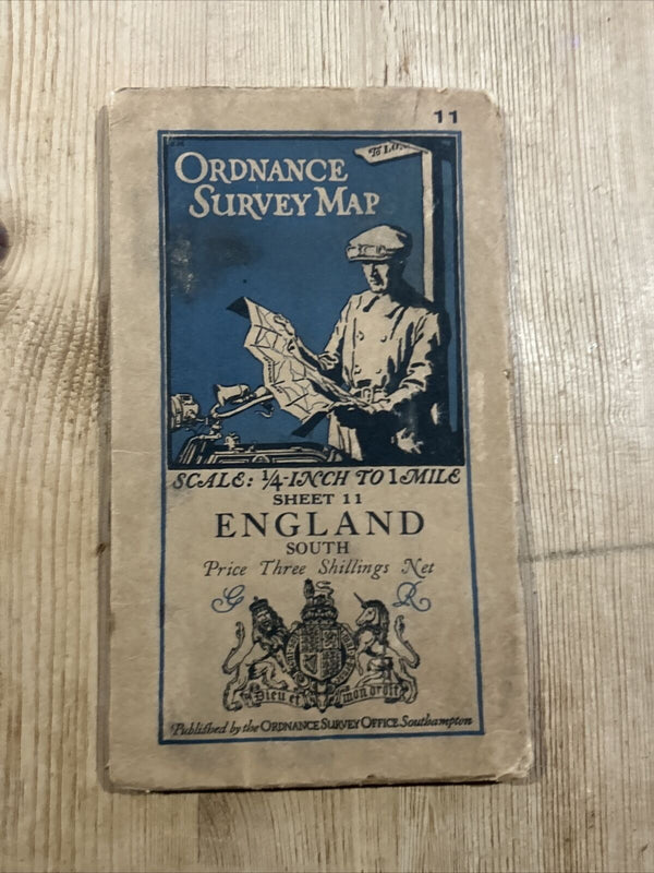 ENGLAND SOUTH Ordnance Survey Cloth Quarter Inch Map 1919 Sheet 11 Third Edition