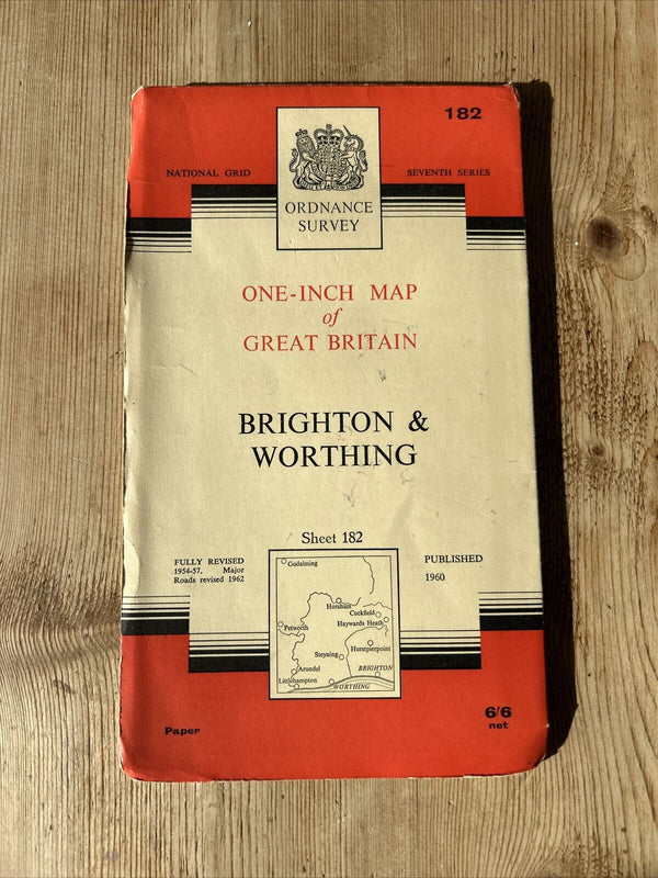 BRIGHTON & WORTHING Ordnance Survey Seventh Series One inch 1960 Sheet 182