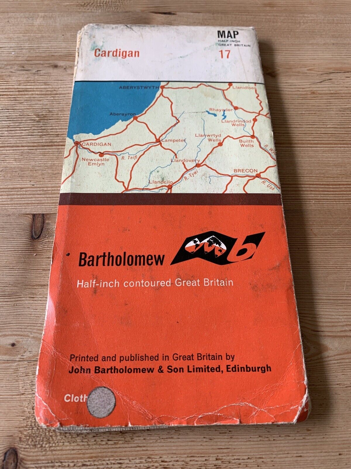 Cardigan Wales No 17 Bartholomews Cloth Map 1966 Brecon Aberystwyth