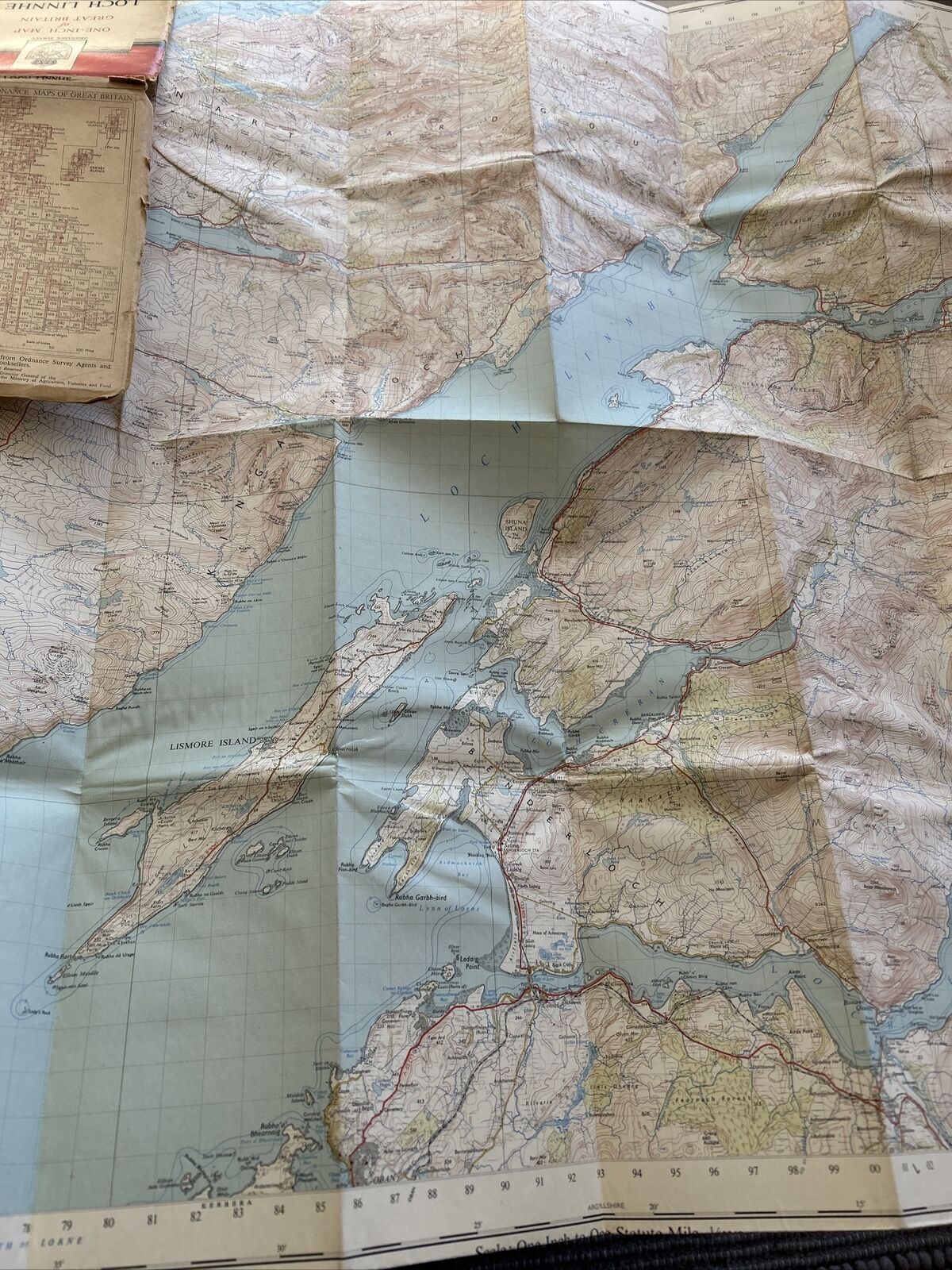 LOCH LINNHE Ordnance Survey Seventh Series CLOTH One inch 1956 Sheet 46